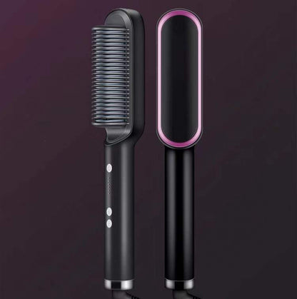 2-in-1 Hair Straightener & Curling Hot Comb – Negative Ion Electric Hair Brush