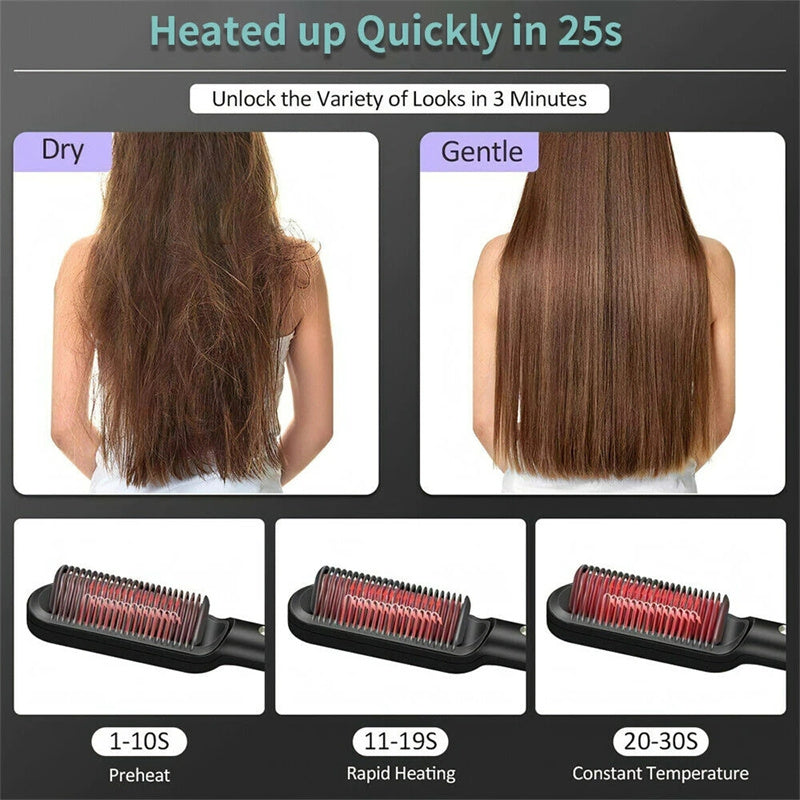 2-in-1 Hair Straightener & Curling Hot Comb – Negative Ion Electric Hair Brush