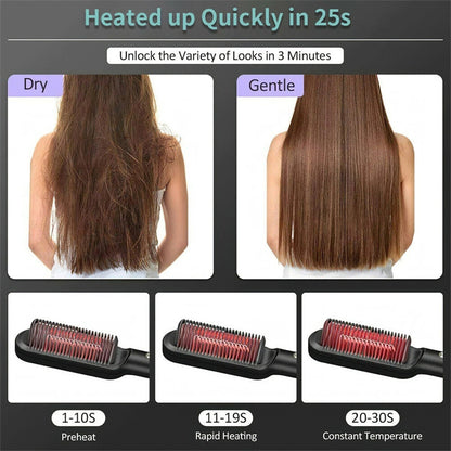 2-in-1 Hair Straightener & Curling Hot Comb – Negative Ion Electric Hair Brush