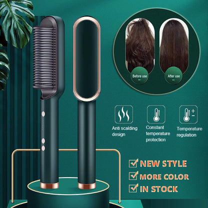 2-in-1 Hair Straightener & Curling Hot Comb – Negative Ion Electric Hair Brush
