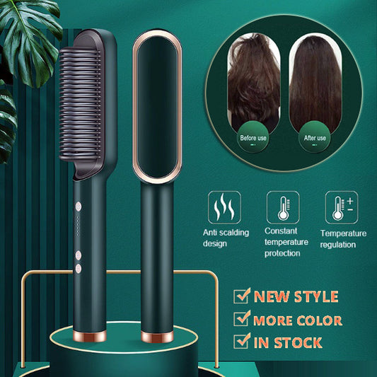 2-in-1 Hair Straightener & Curling Hot Comb – Negative Ion Electric Hair Brush