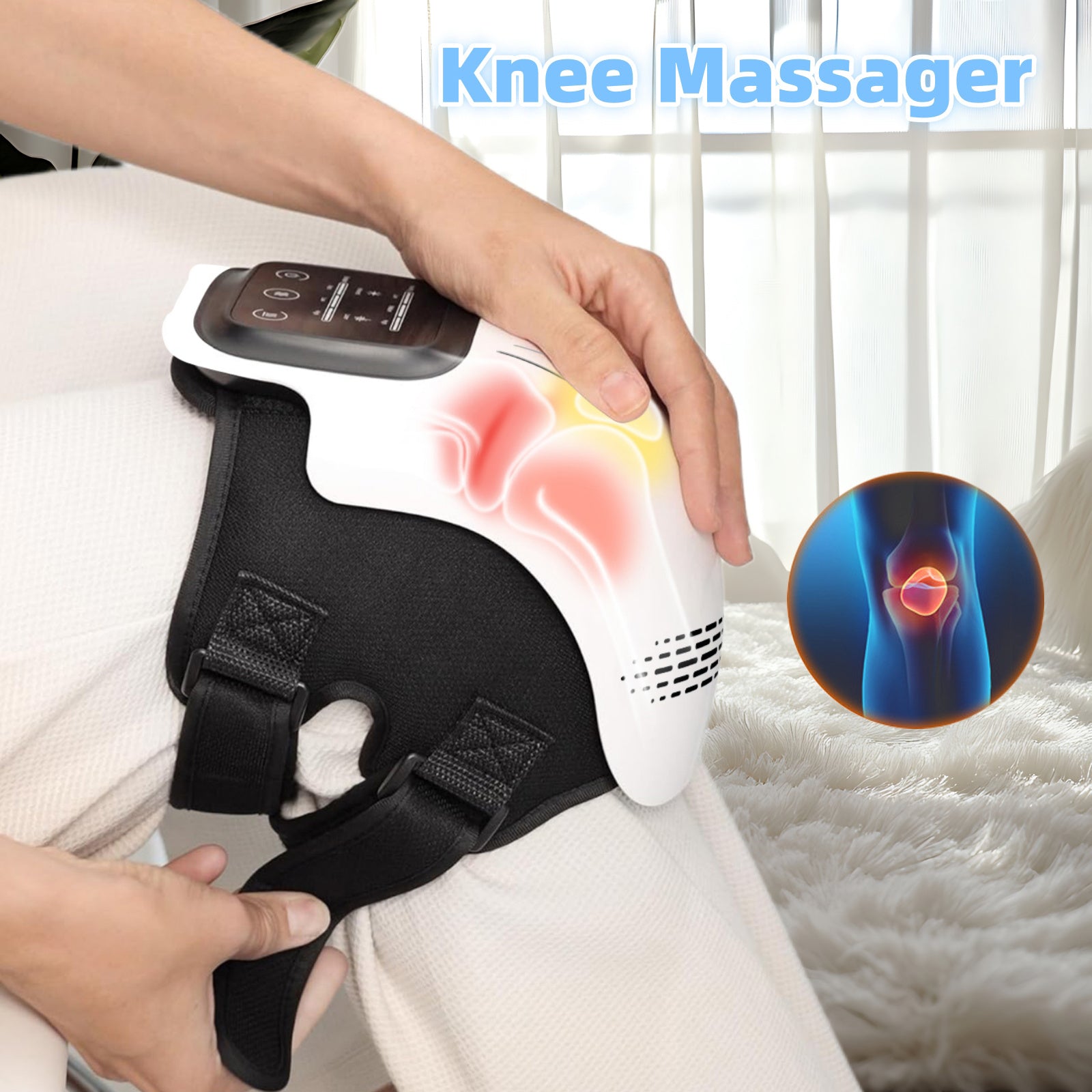 Cordless Knee Massager with LED Screen, Infrared Heat and Vibration Knee sPain Relief for Swelling Stiff Joints
