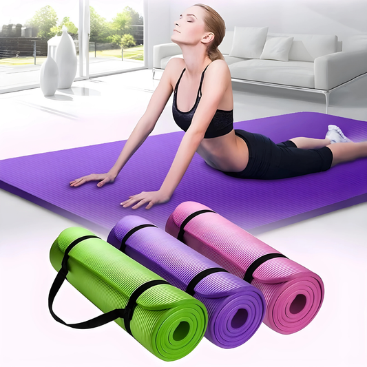 Woman practicing yoga on a purple mat with three rolled-up Best Non-Slip Yoga Mat