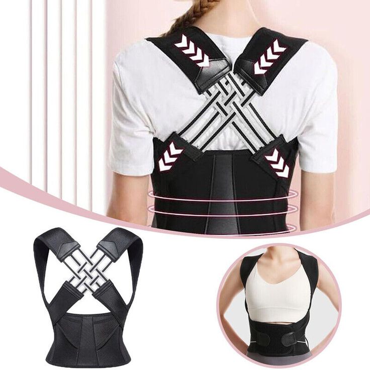 Black posture corrector worn by a person on a white background