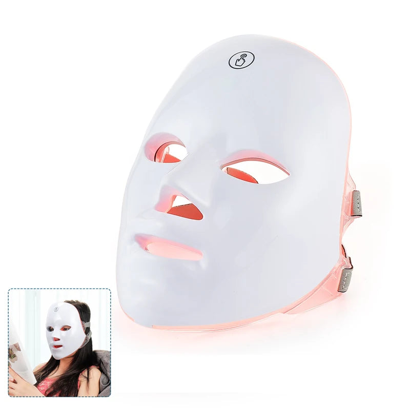 White LED face mask with glowing elements on a white background