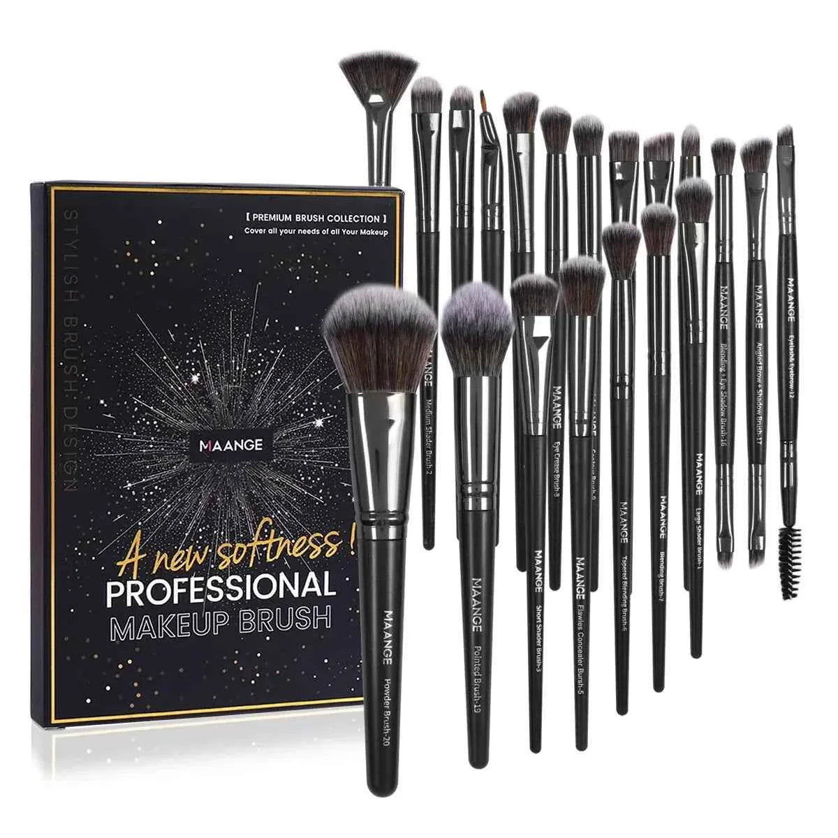 Maange 20PCS Professional Makeup Brush Set with Box – Face & Eye Beauty Tools