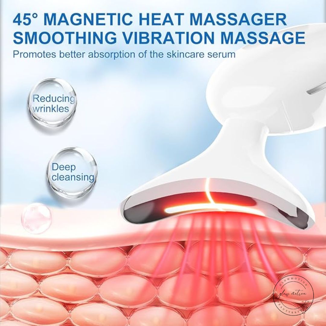 Magnetic heat massager with text on a blue background