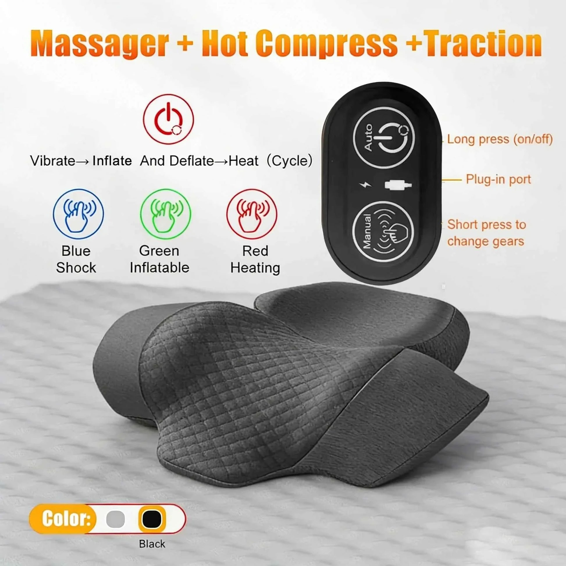 Electric Neck Massager Cervical Pillow Hot Compress Neck Stretch Heating Vibration Neck Shoulder Massage Pillow Back Traction