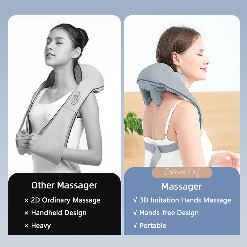Foreverlily 26W Brushless Motor Neck And Shoulder Massager Wireless Shoulder And Back Kneading Massage Shawl Neck masajeador