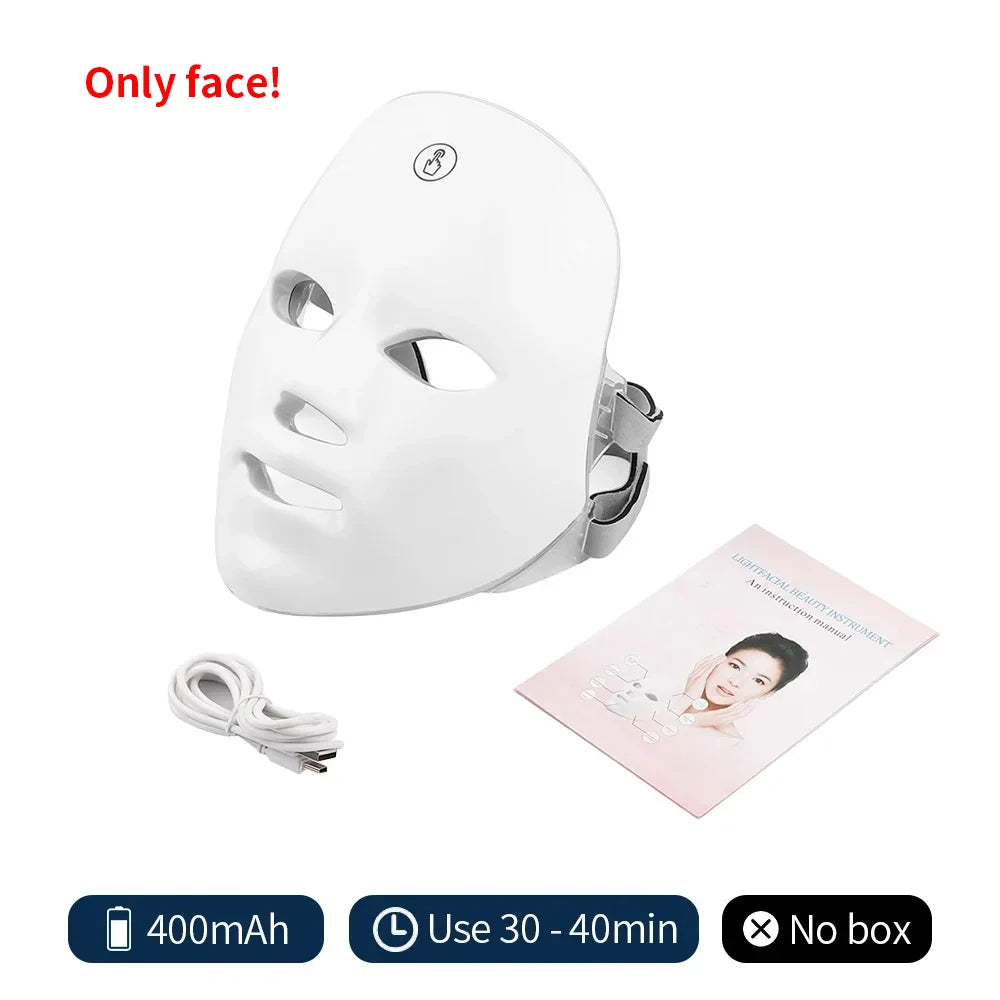 Wireless 7-Color LED Face & Neck Beauty Mask – Photon Therapy Skin Rejuvenation Device