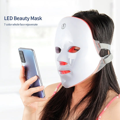 Wireless 7-Color LED Face & Neck Beauty Mask – Photon Therapy Skin Rejuvenation Device