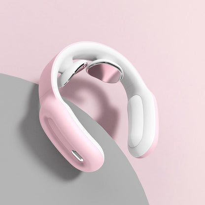 White and pink neckband on a pink and gray background