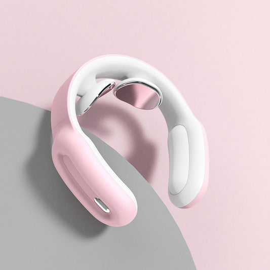 White and pink neckband on a pink and gray background