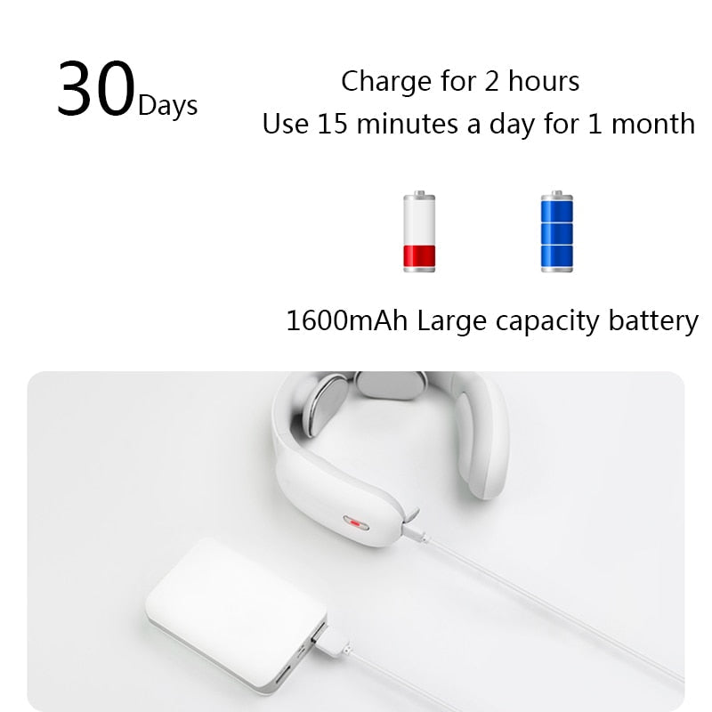 Battery life and charging information with a white electronic device on a light gray background