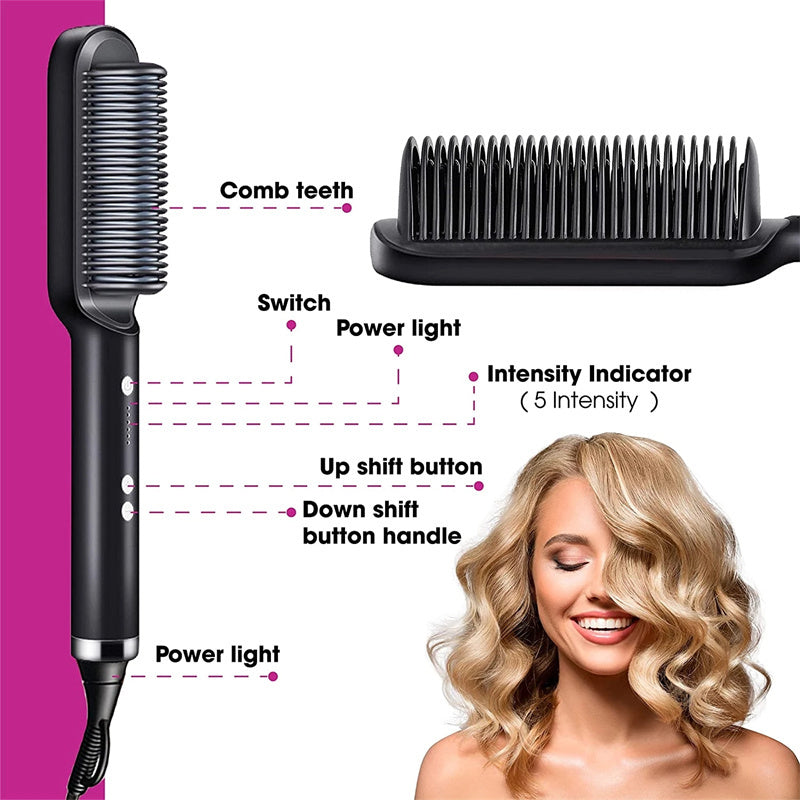 2-in-1 Hair Straightener & Curling Hot Comb – Negative Ion Electric Hair Brush