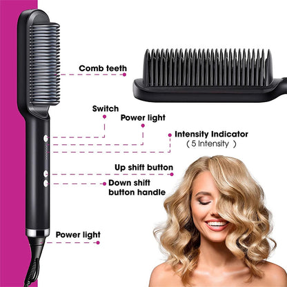 2-in-1 Hair Straightener & Curling Hot Comb – Negative Ion Electric Hair Brush